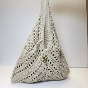 Beige Crochet Tote with Tassel