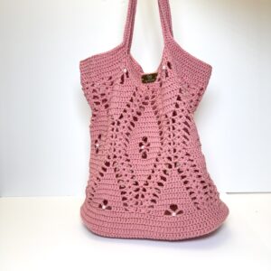 Pink Crochet Tote with Pearls