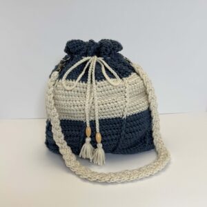 Blue & Beige Crochet Bucket Bag
