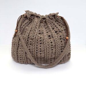 Taupe Crochet Bag With Beads Charm