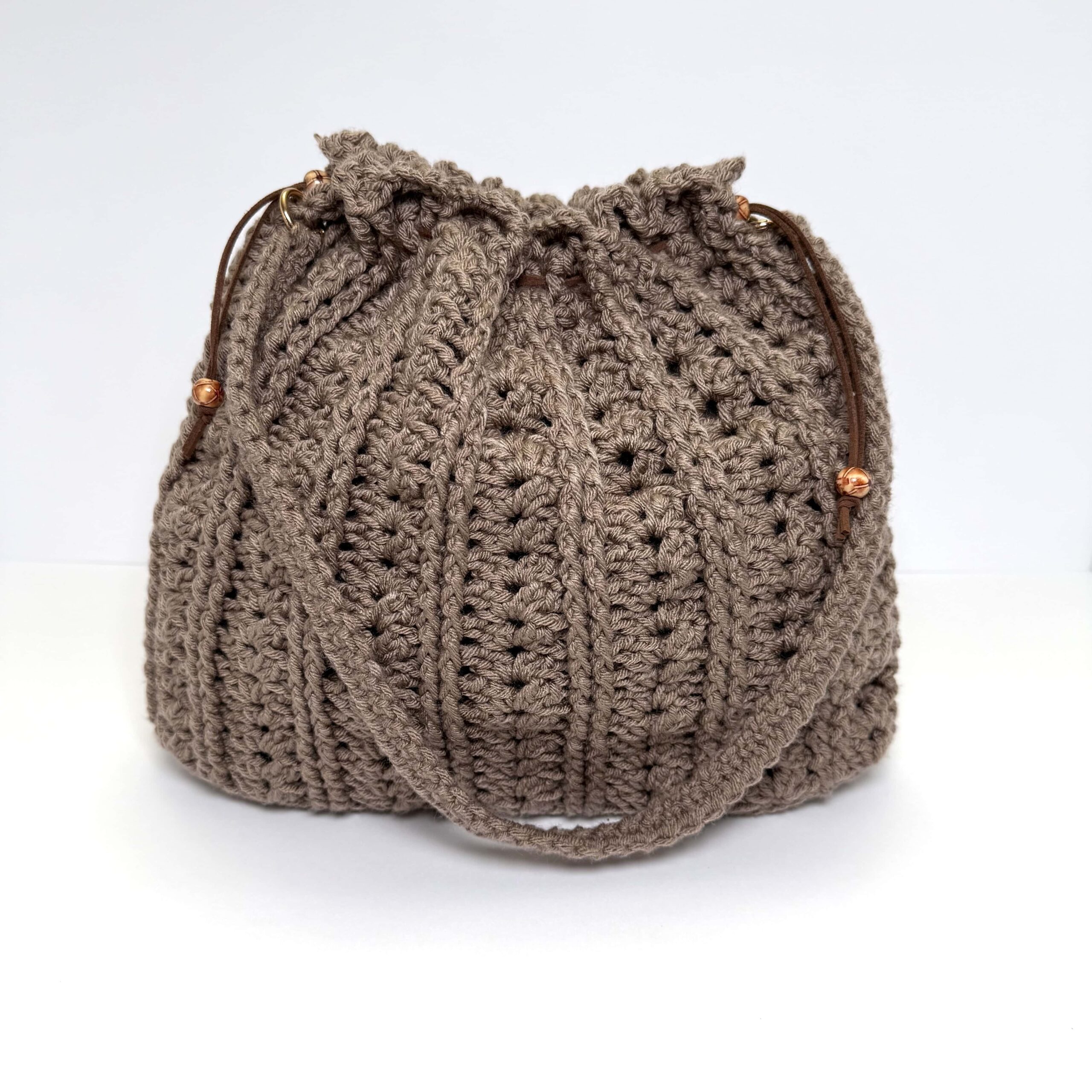 Taupe Crochet Bag With Beads Charm