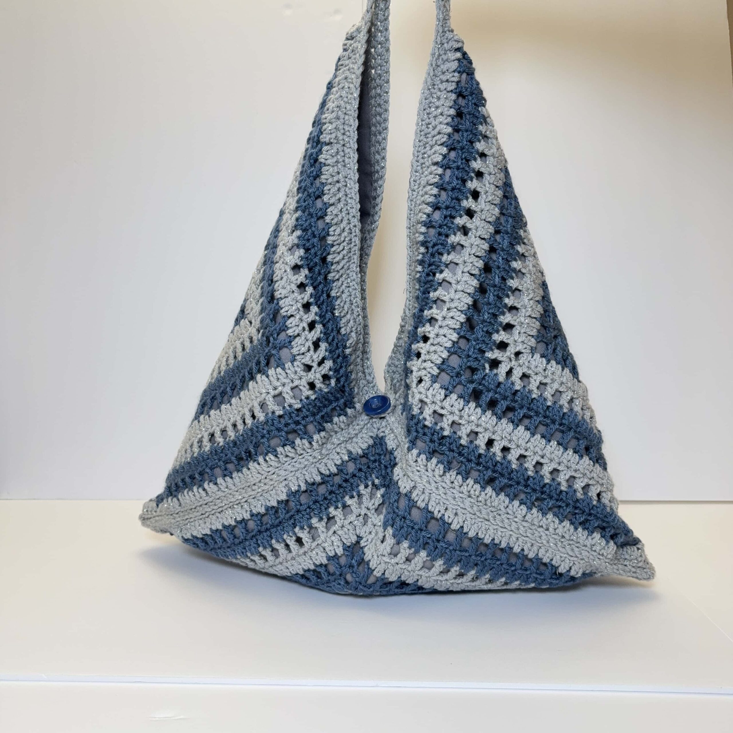 Blue Gray Crochet Origami Hobo Tote Bag