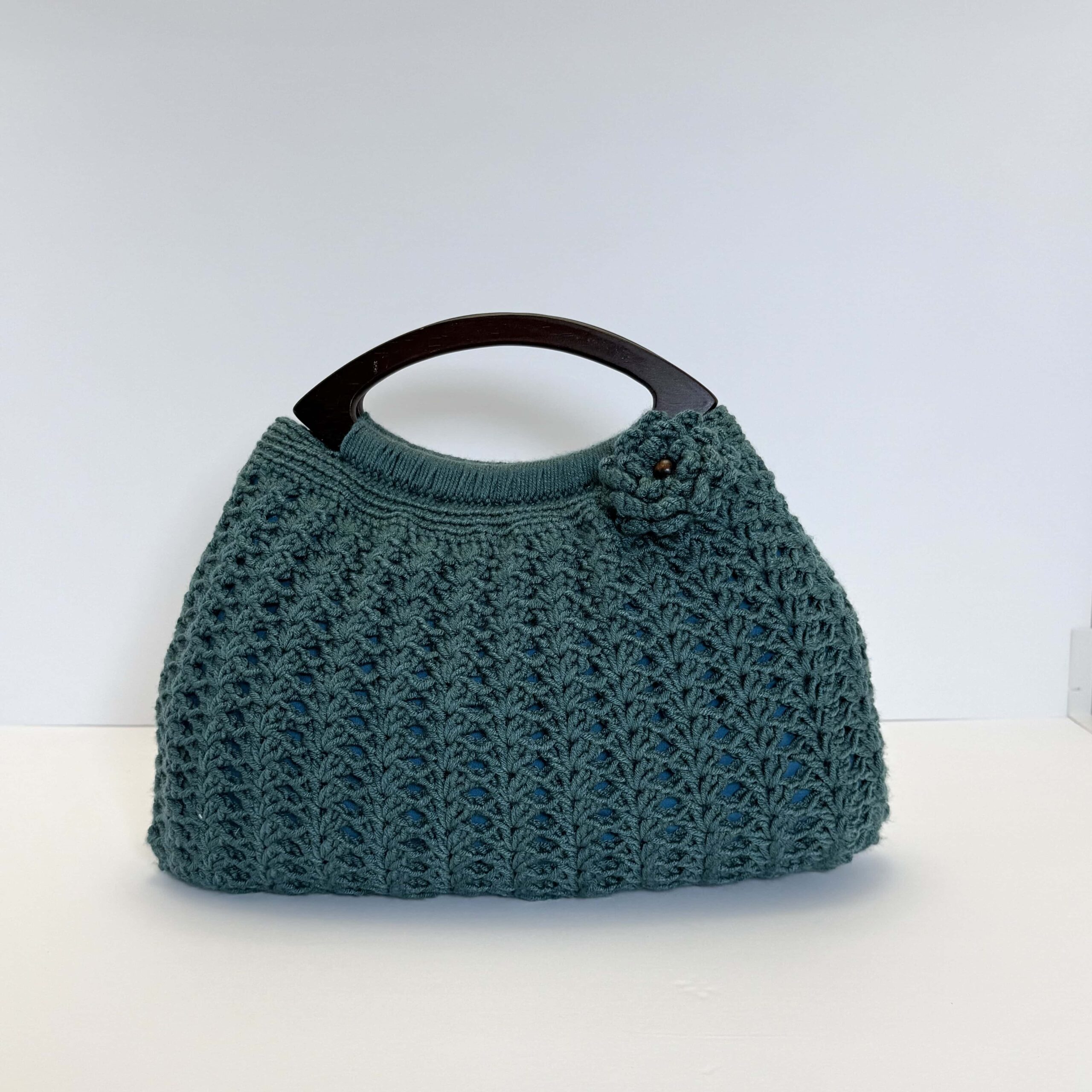 Teal Boho Bag with Crochet Flower