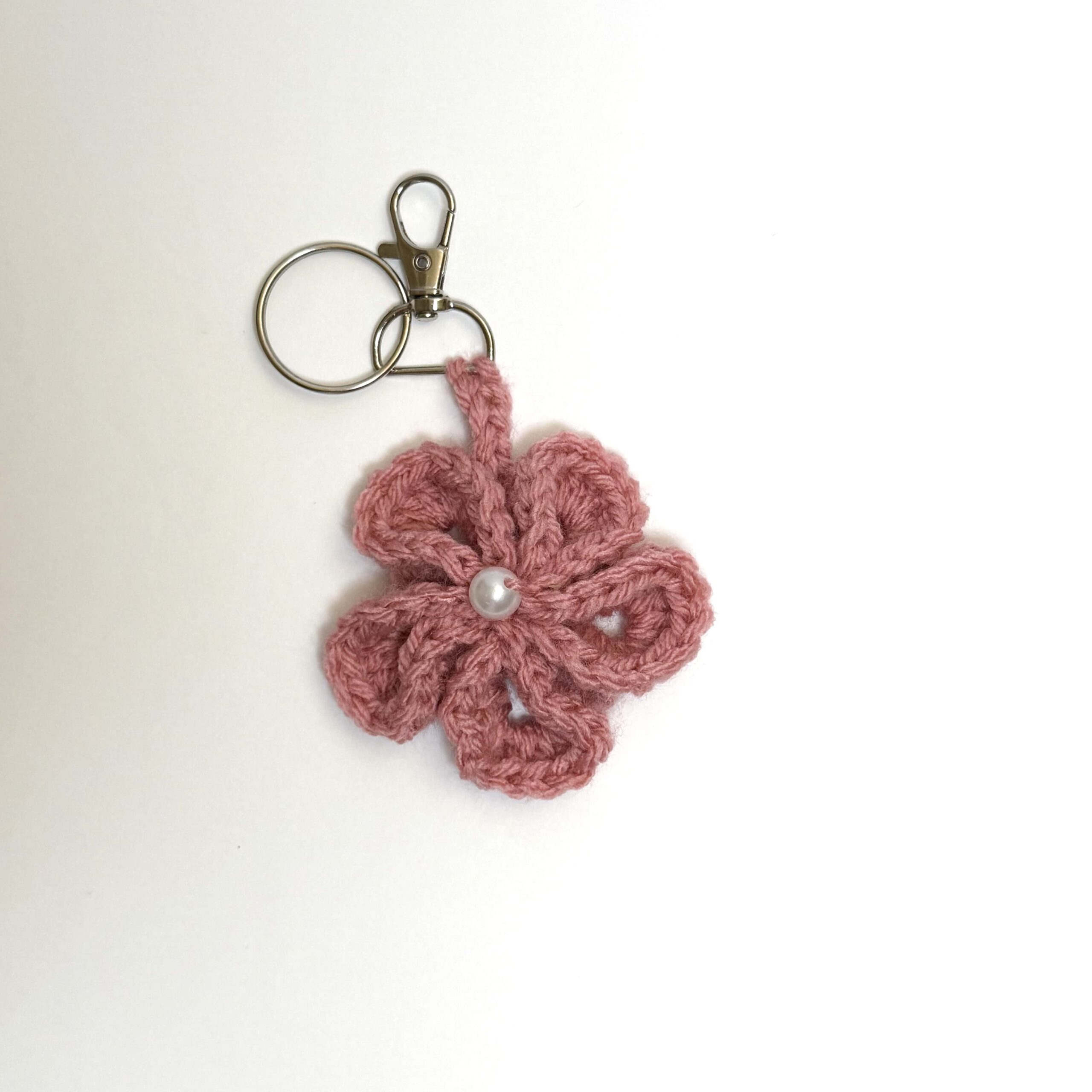 Crochet Flower Keyring with Pearl
