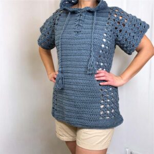 Blue Crochet Pullover with Tassels