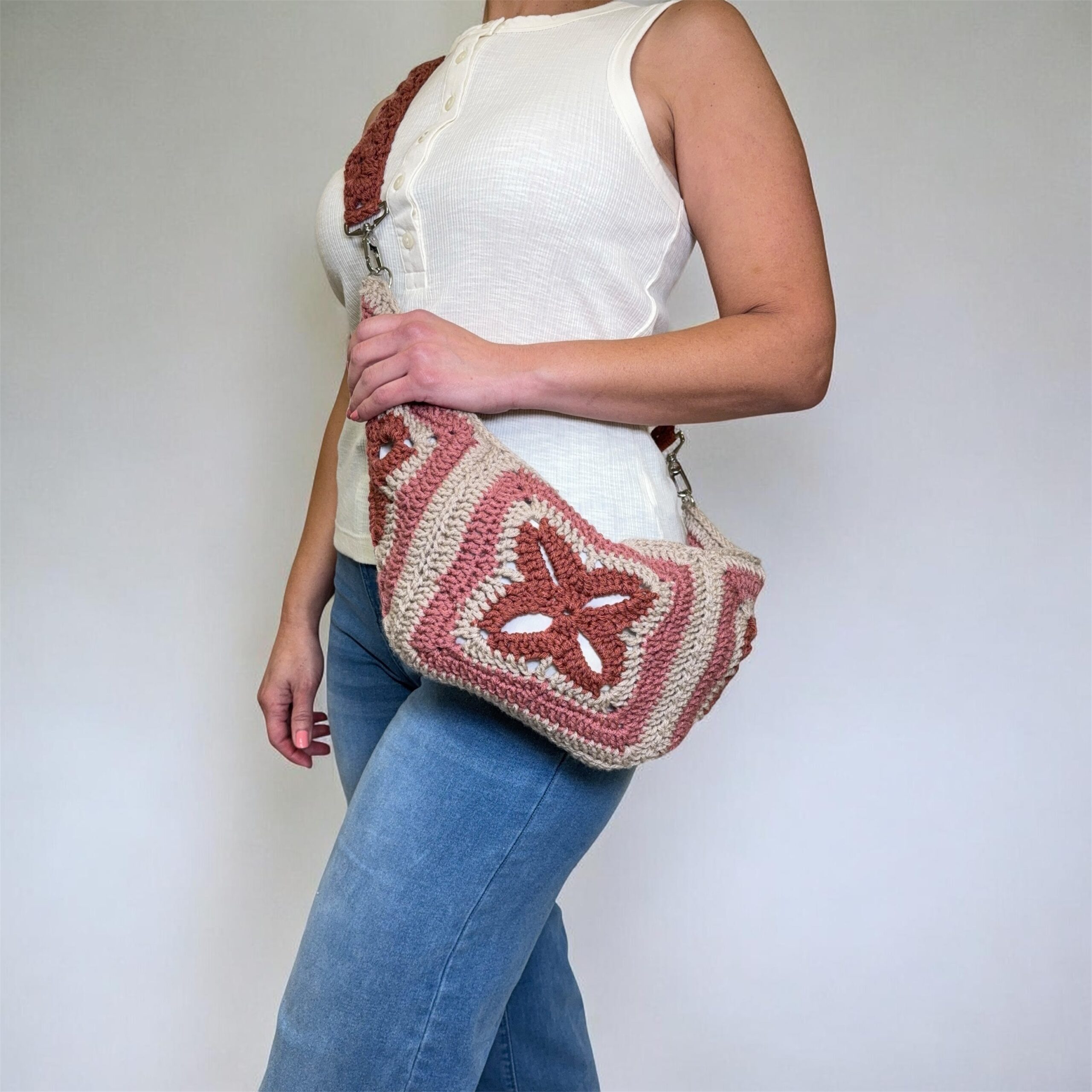 Dusty Rose Crochet Boho Bag