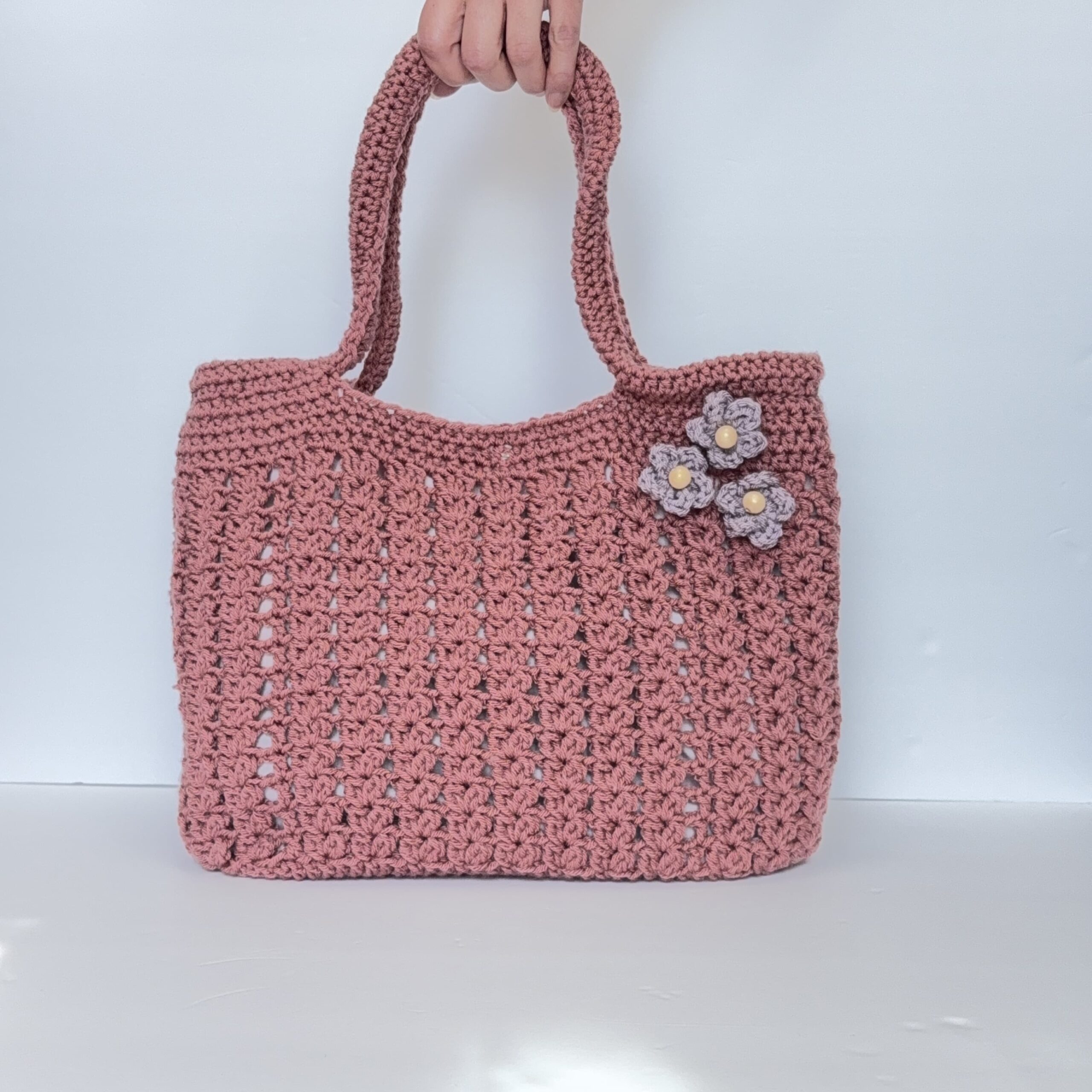 Dusty Rose Floral Crochet Bag