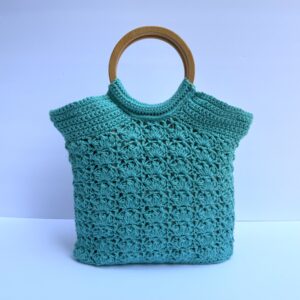 Aqua Handbag with Wood Handles