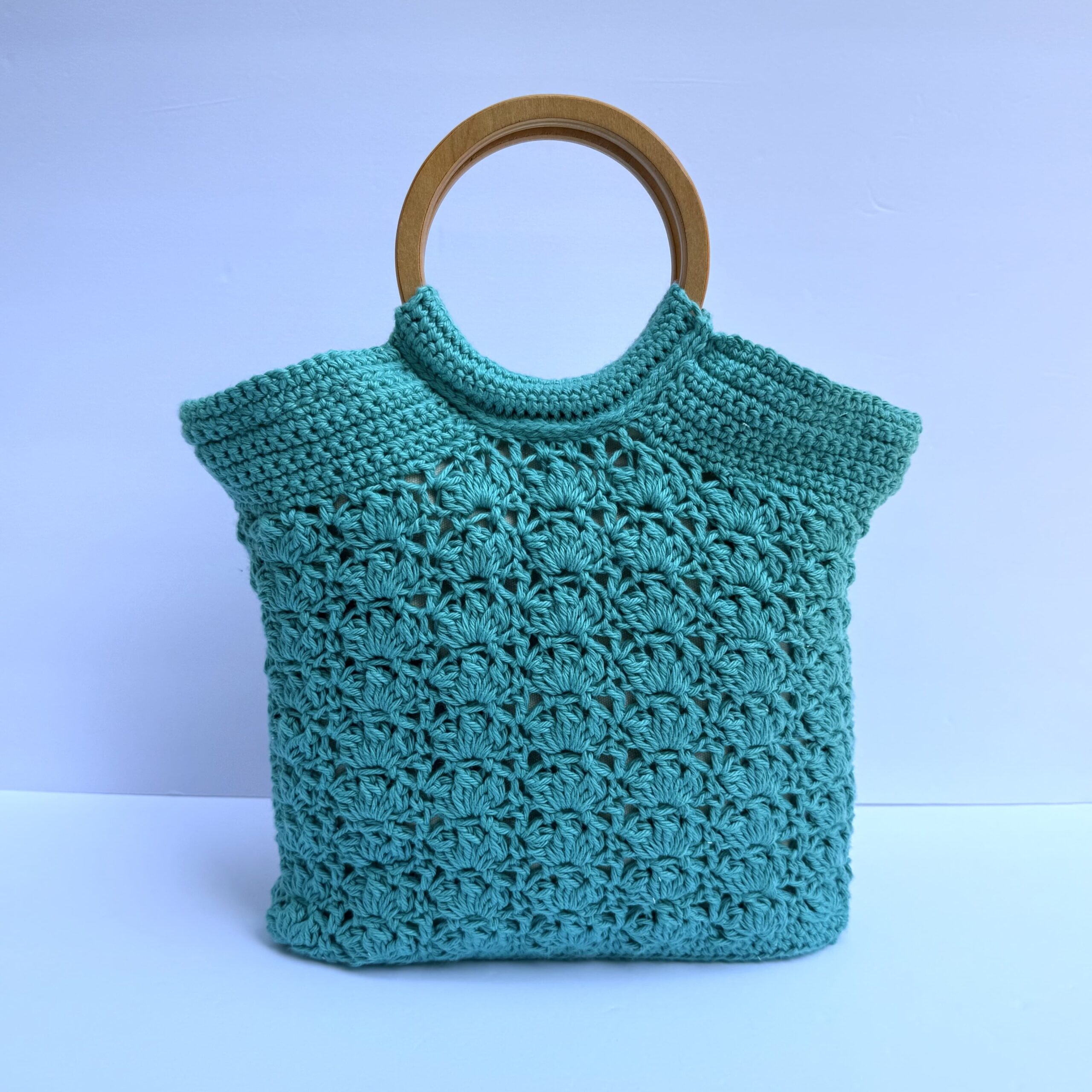 Aqua Handbag with Wood Handles