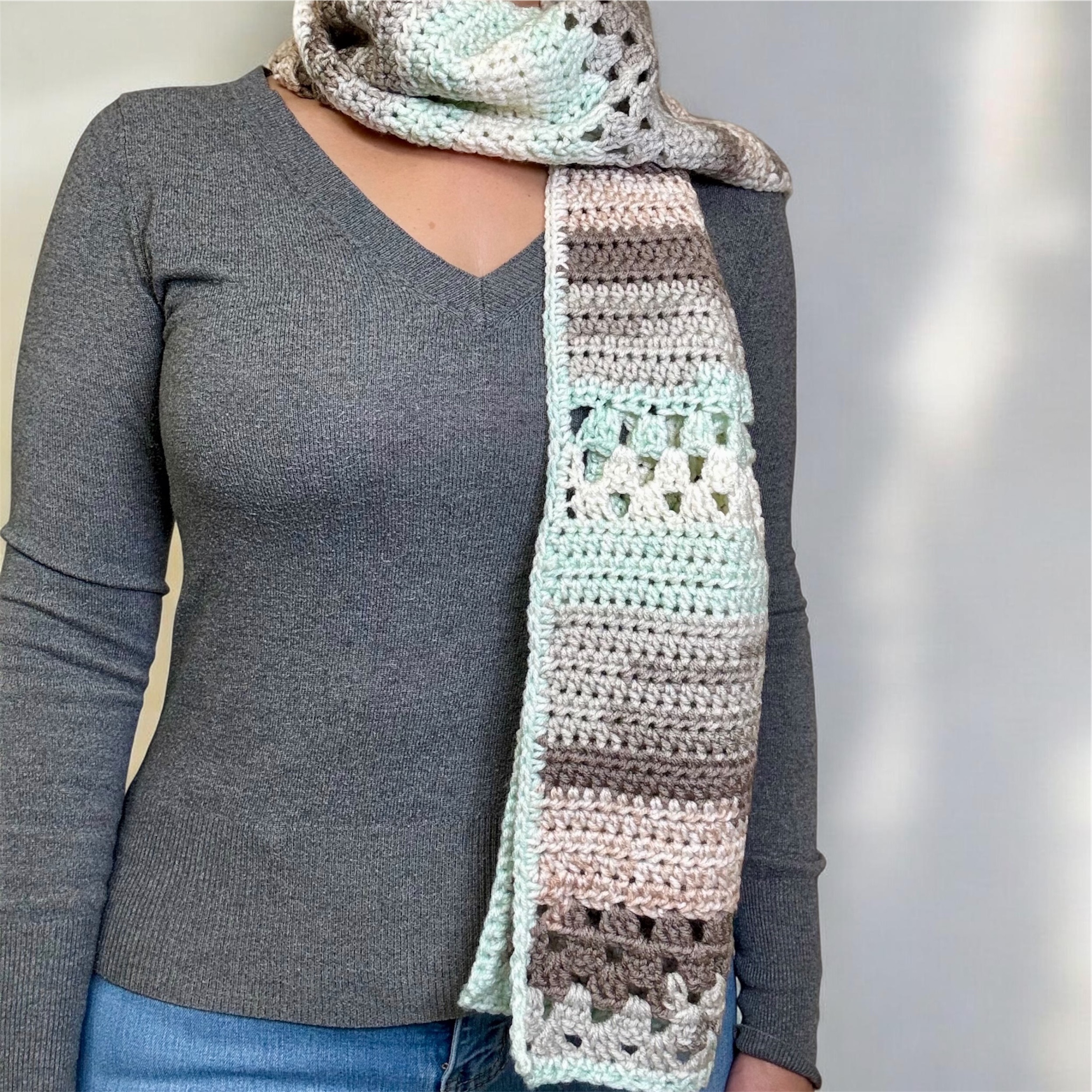 Neutral Tones Acrylic Crochet Scarf