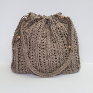 Taupe Crochet Bag With Beads Charm