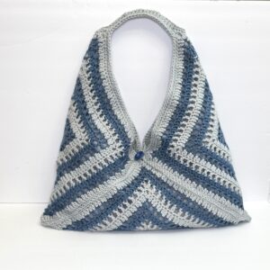 Blue Gray Crochet Origami Hobo Tote Bag