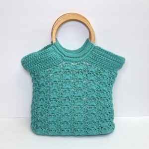Aqua Handbag with Wood Handles