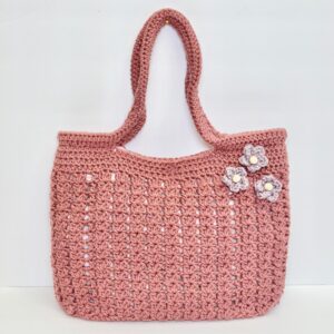 Dusty Rose Floral Crochet Bag