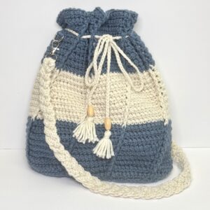 Blue & Beige Crochet Bucket Bag