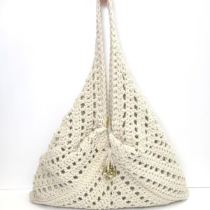 Beige Crochet Tote with Tassel