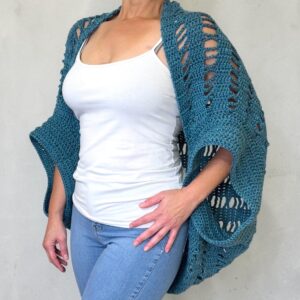 Teal Crochet Boho Shrug