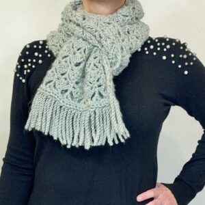 Sage Green Boho Crochet Scarf